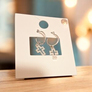 Forever 21 Silver Cross Hoop Earrings